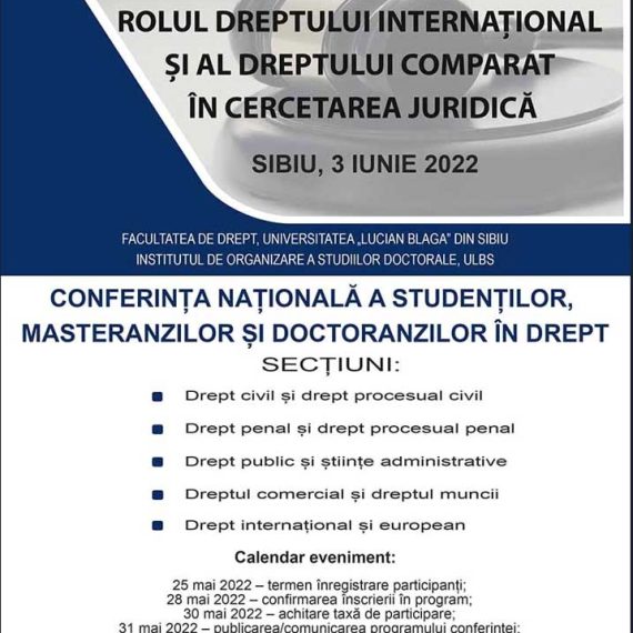 UPDATE -Conferinta națională a studenților, masteranzilor și doctoranzilor în drept, 3 iunie 2022